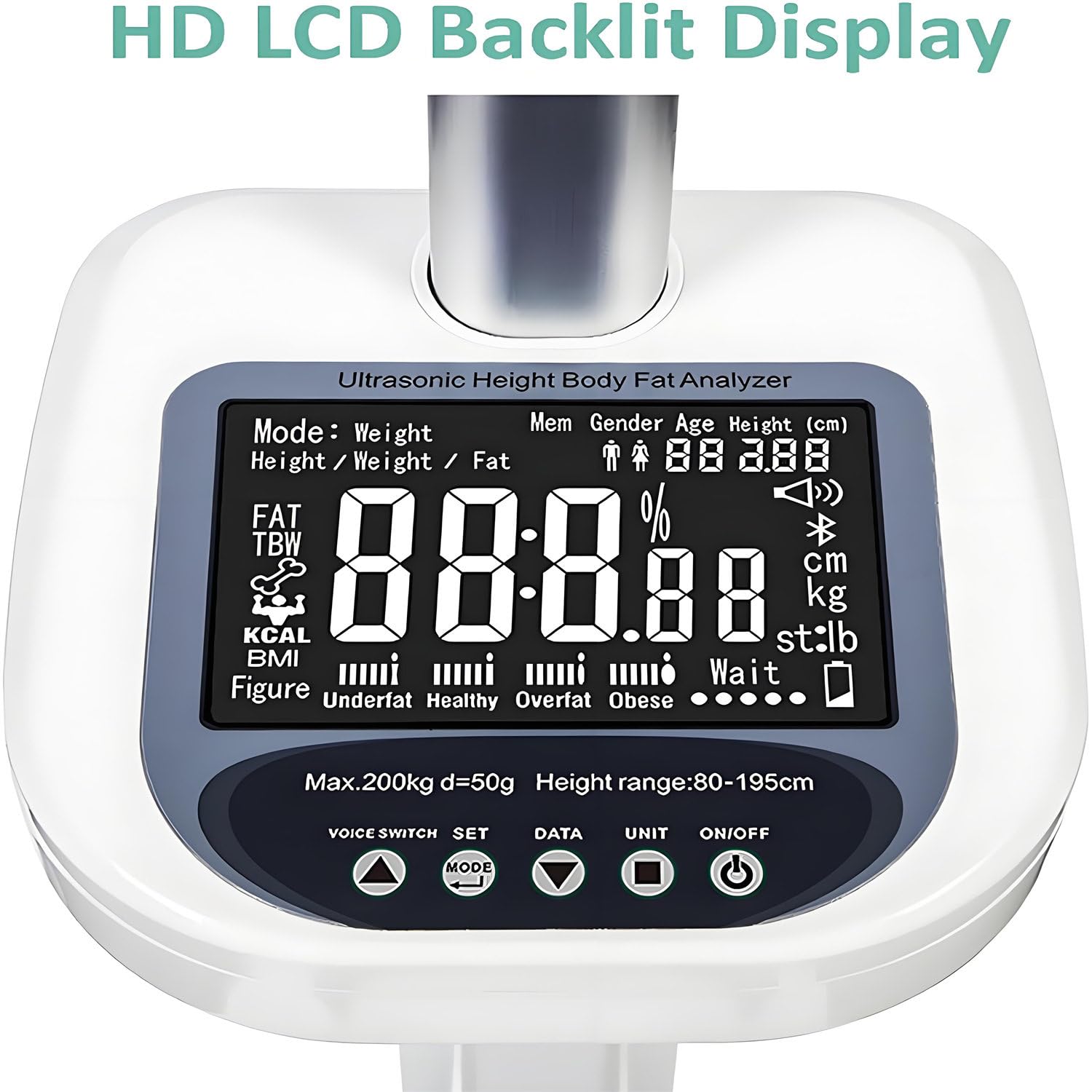 Körperfett-Analysegerät Ärzte, 200 Kg Tragkraft, Zur Messung Von Körpergröße, Körperfett Und Bmi – Multifunktions-Analysegerät Mit LCD-Display Zur Genauen Verfolgung Fettleibigkeitswerts