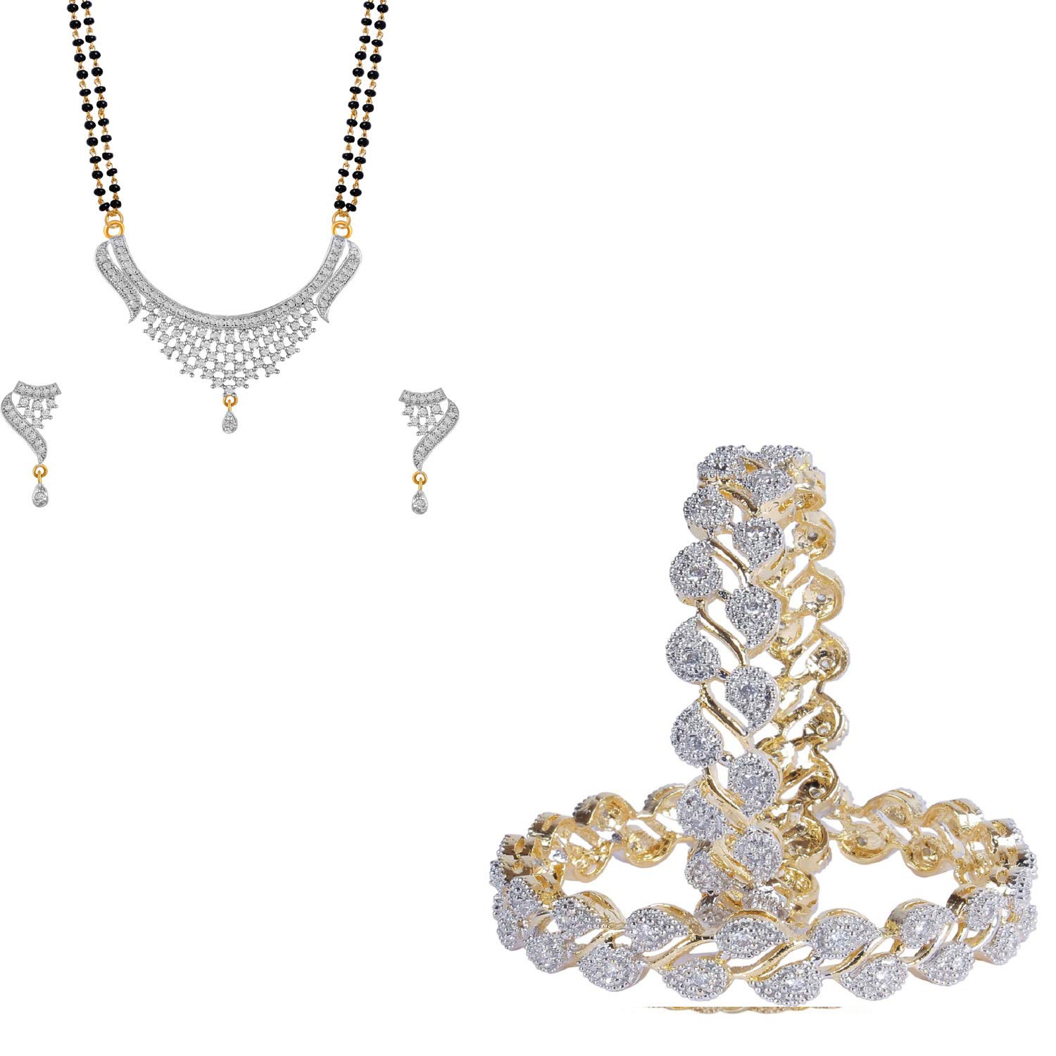 JDX Gold Plated American Diamond Stylish Fancy Mangalsutra & Bangle Combo Set (2.4) For Womens (B09MW29HZ2) Amazon Price History, Amazon Price Tracker