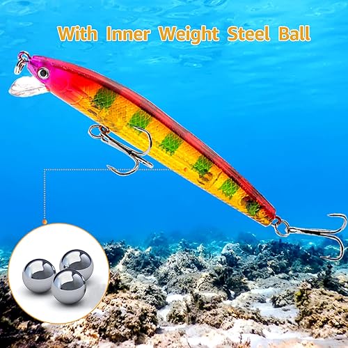 Miniatura 4 de Señuelos de pesca, minnow Popper Crank cebos lápiz, lubina, trucha, señuelos de pesca con ganchos, cebos de natación duros artificiales para agua