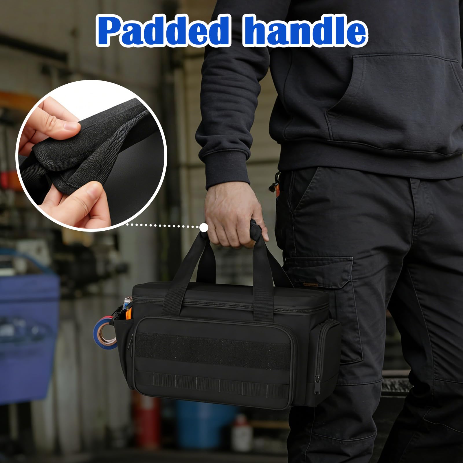 Werkzeugtasche Groß, 36.7 x 21.5 x 20.5cm Werkzeugtaschen Elektriker mit Rutschfestem Dick Gepolstertem Boden, Werkzeugtasche Klein Multifunktionale Arbeitstasche für Heimwerker Handwerker Schreiner