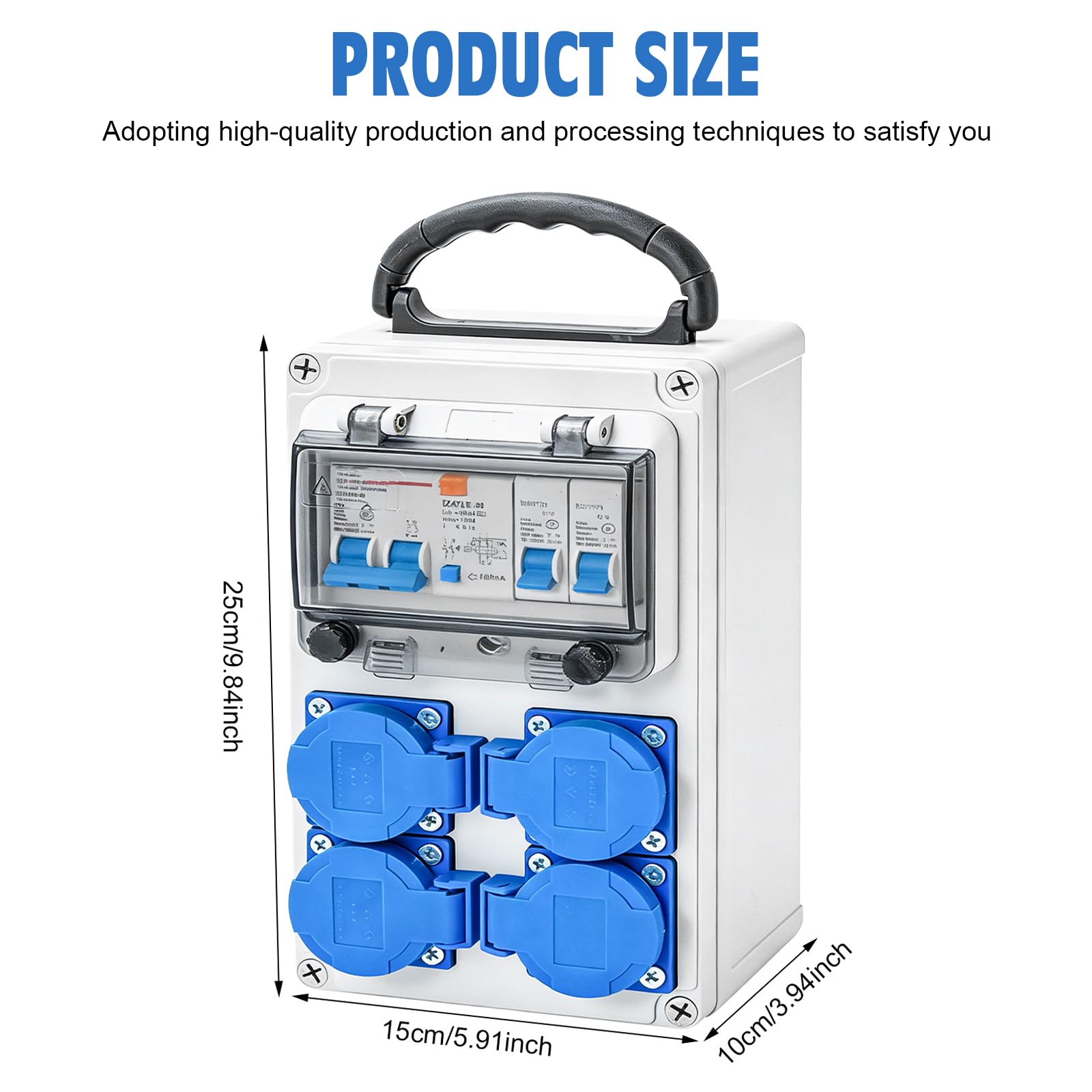 Baustromverteiler: Steckdosenverteiler 4x Schuko 230V, 16A Wandverteiler Stromverteiler mit FI Schalter, Starkstrom Verteiler, IP66 Wandverteilerkästen Aufputz Verteiler für Indoor/Outdoor