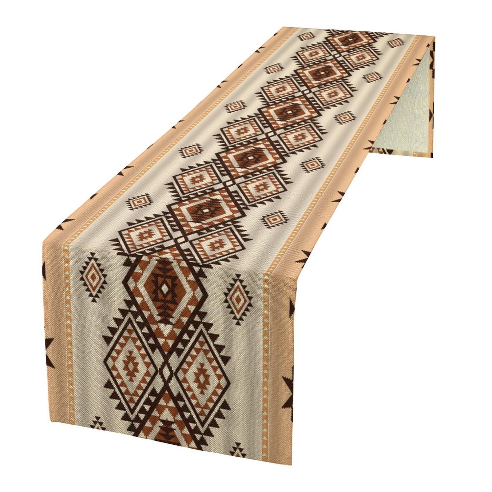 Aztec Table Runner,Vintage Style Geometric Tribal Native American Southwestern Dinner Table Decoration for Home Living Room Kitchen Dining Room 13x90in