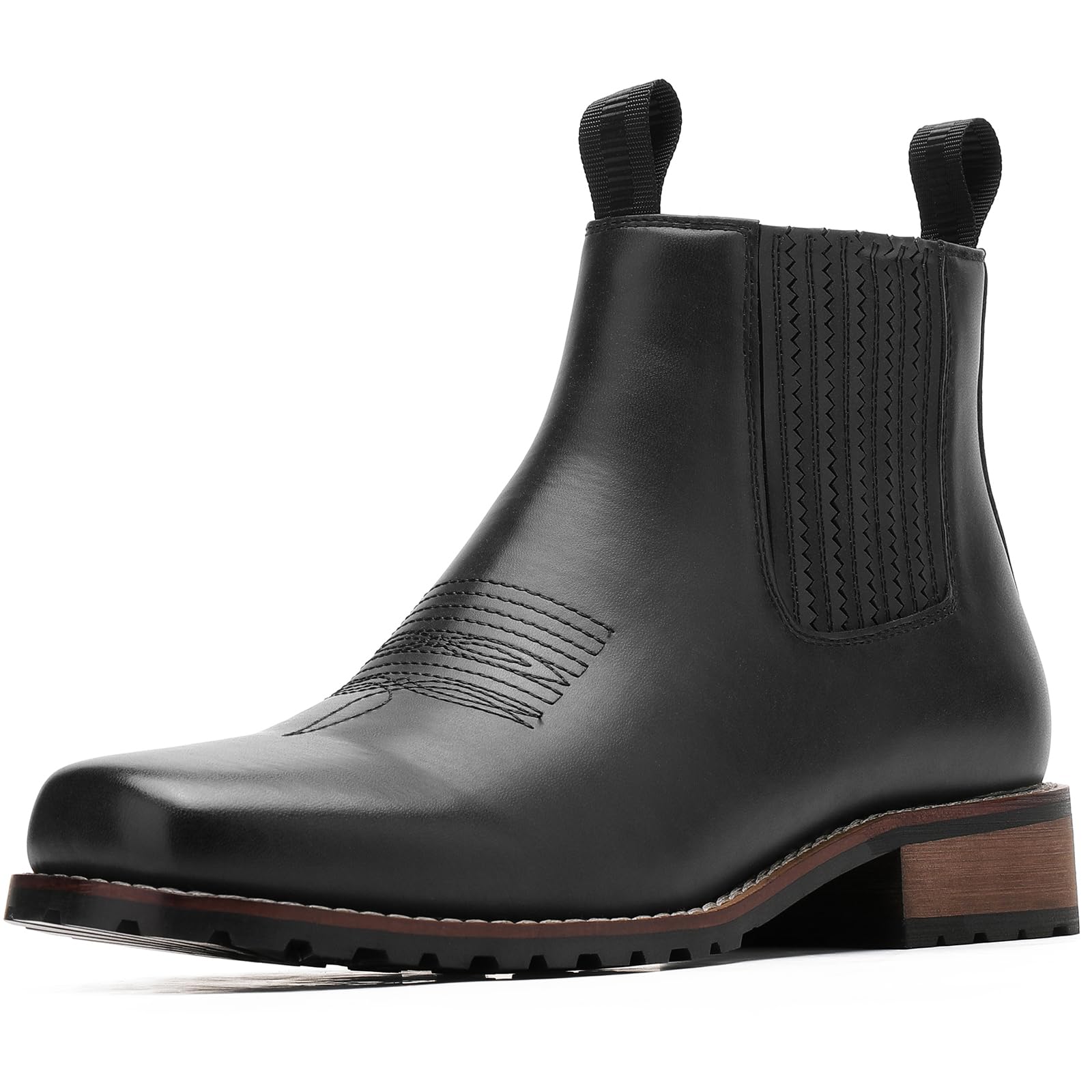 Cowboy Boots for Men Square Toe, All-Weather Slip-On Work & Casual Western Chelsea Boots -botines para hombre