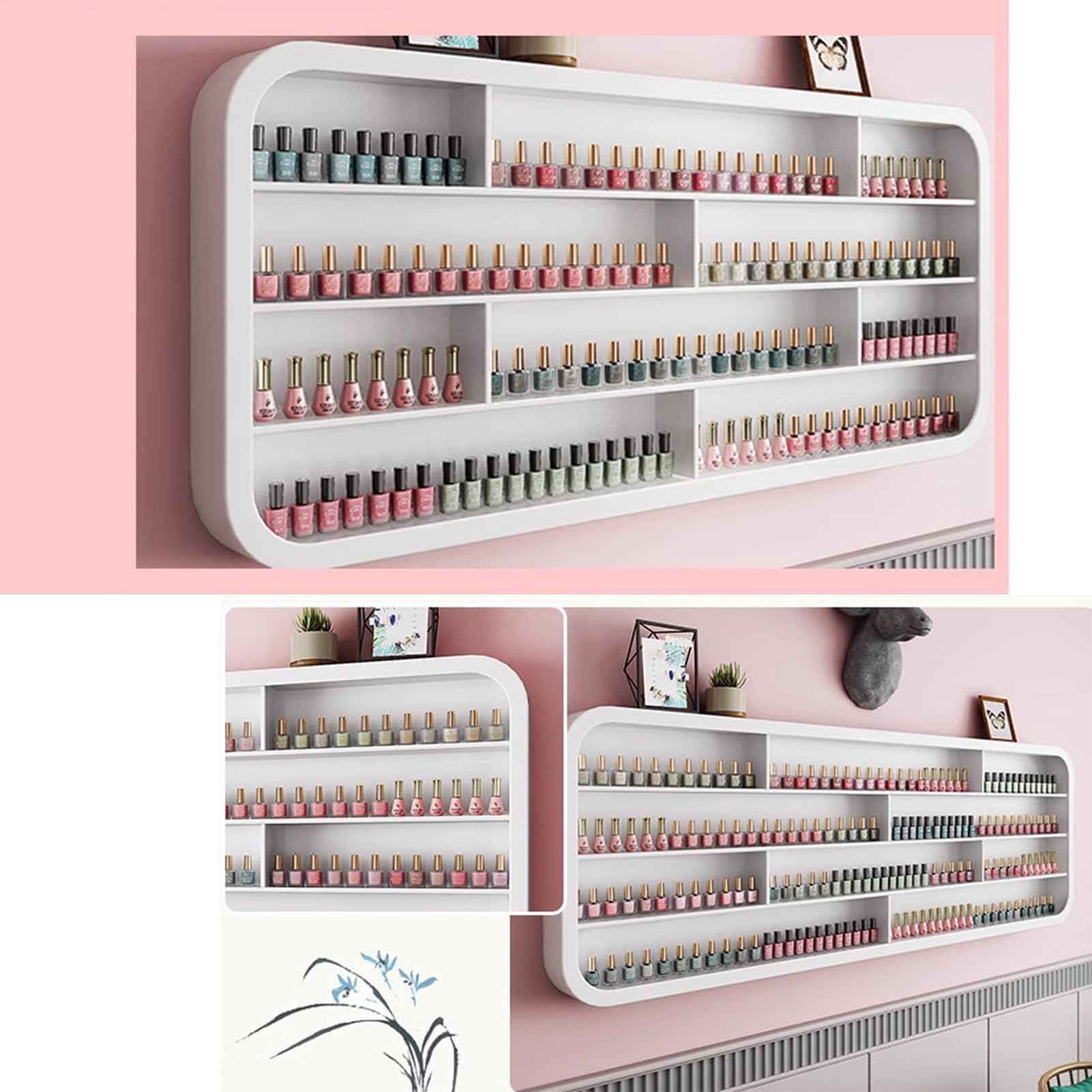 Porta Smalti Bianco Beauty, Mensola Moderna da Parete per Esposizione Smalti, Organizer Elegante per Profumi per Salone di Bellezza e Casa,1.0m/39.4in