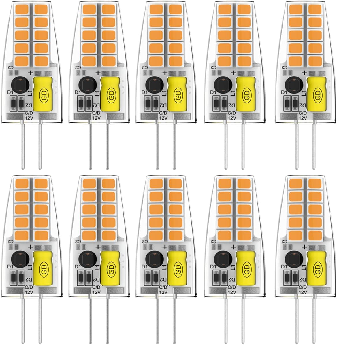 10 Pack G4 LED Bulb JC Bi-Pin Base Light Bulbs 2W AC/DC 12V 20W-30W 360°Beam Angle T3 Halogen Bulb Replacement Landscape Bulbs G4 Bi-Pin Base for Outdoor Landscape Lighting (Warm White)