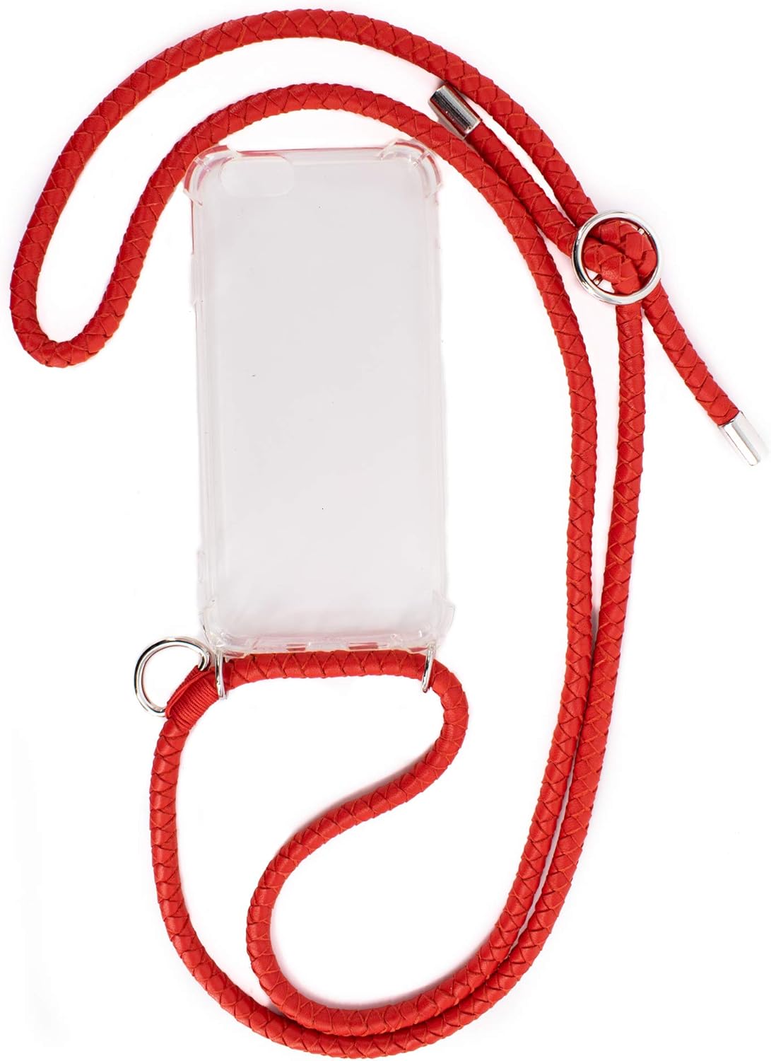 Blee-s/Kiara/Red Leather Handknitted Shoulder Strap/Neck Lanyard with Shockproof TPU Phone Case (Compatible with Samsung Galaxy S8 Plus) (Silver Accessories)