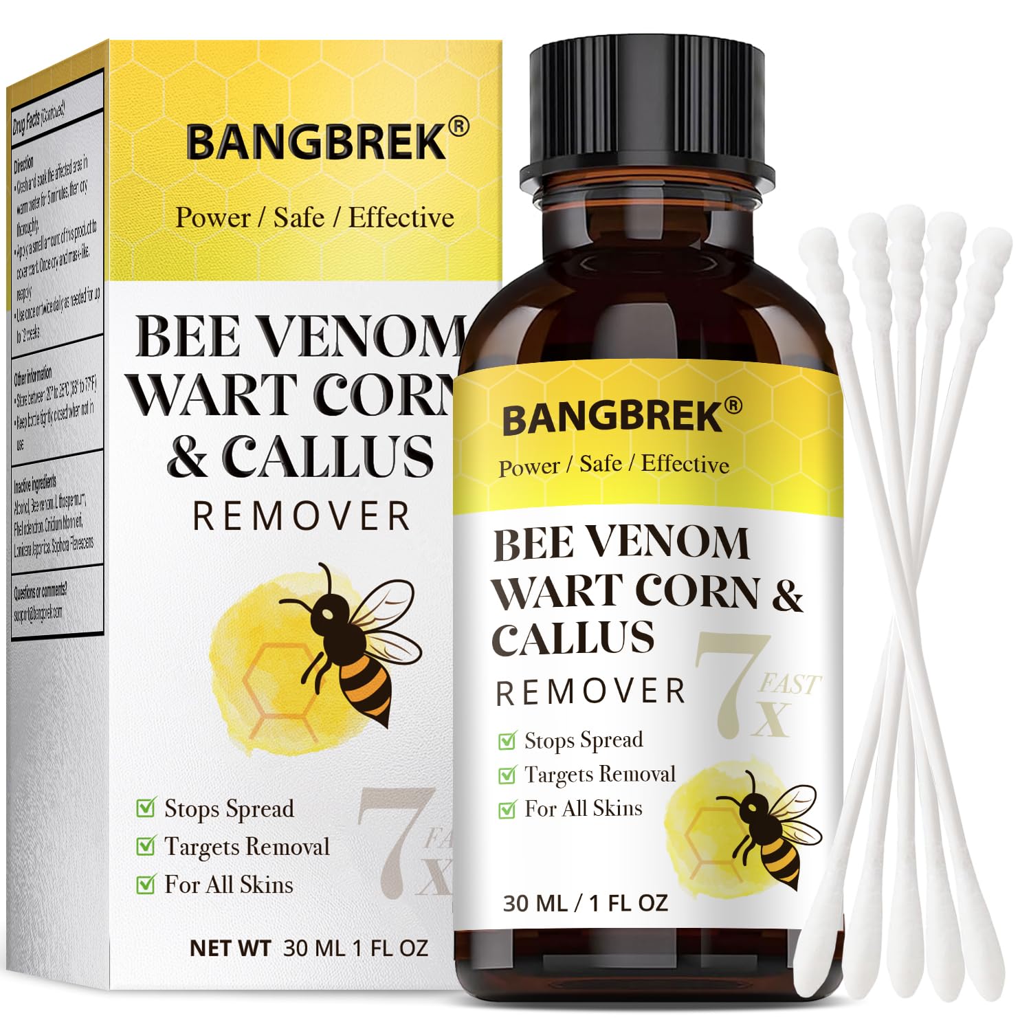 Bee Venom Wart Remover: 7x Fast Acting Wart Remover Freeze Off for Plantar Common Flat Wart Corn Callus Removers for Toes Feet - Maximum Strength Salicylic Acid Wart Corn Callus Removers (30ml)