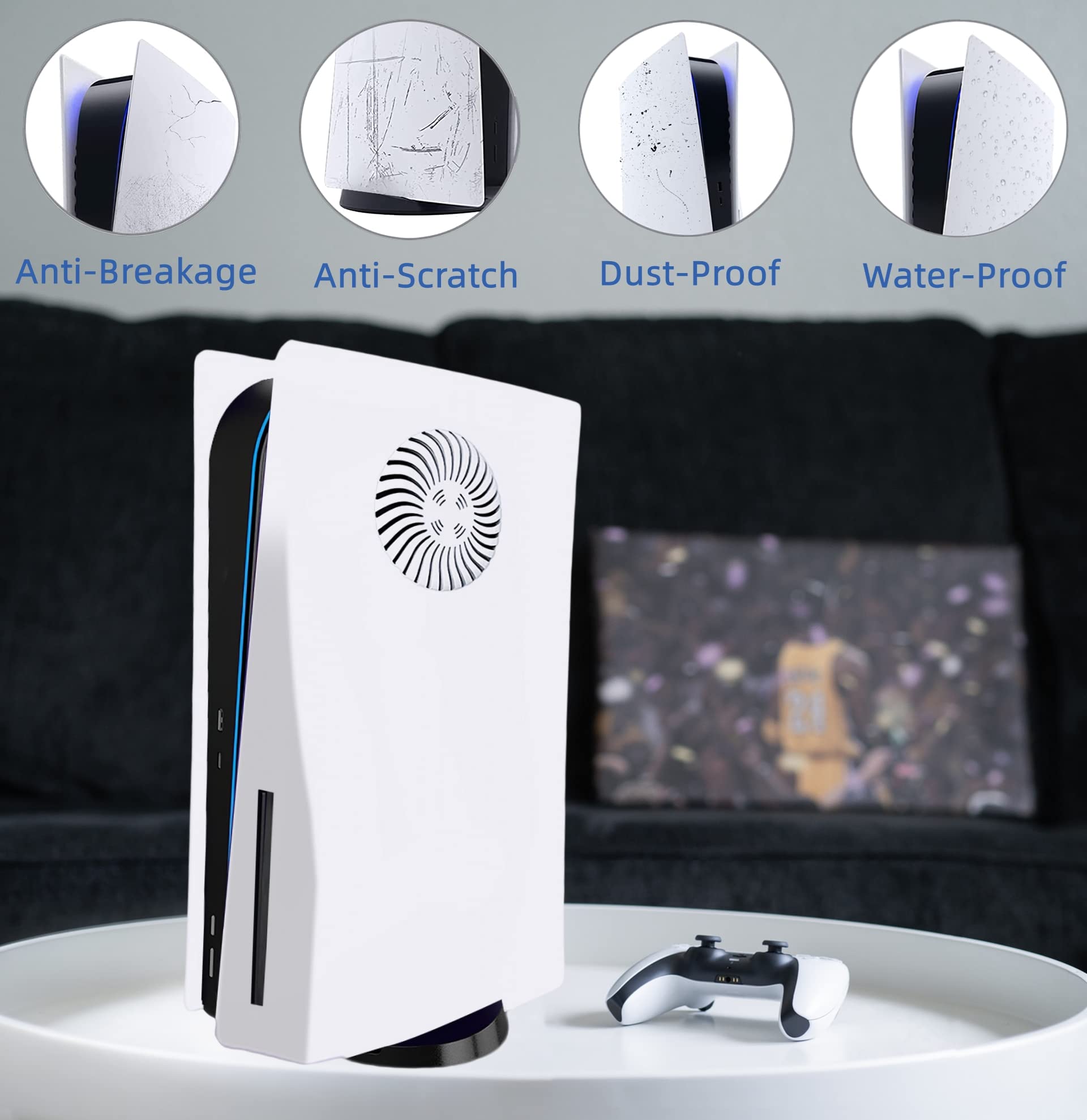 Abdeckplatten mit Kühlung für PS5 Disc Edition Konsole, Zubehör für PlayStation 5 Frontplatten Seitenteile Shell Ersatz Schutzblenden (Weiß)