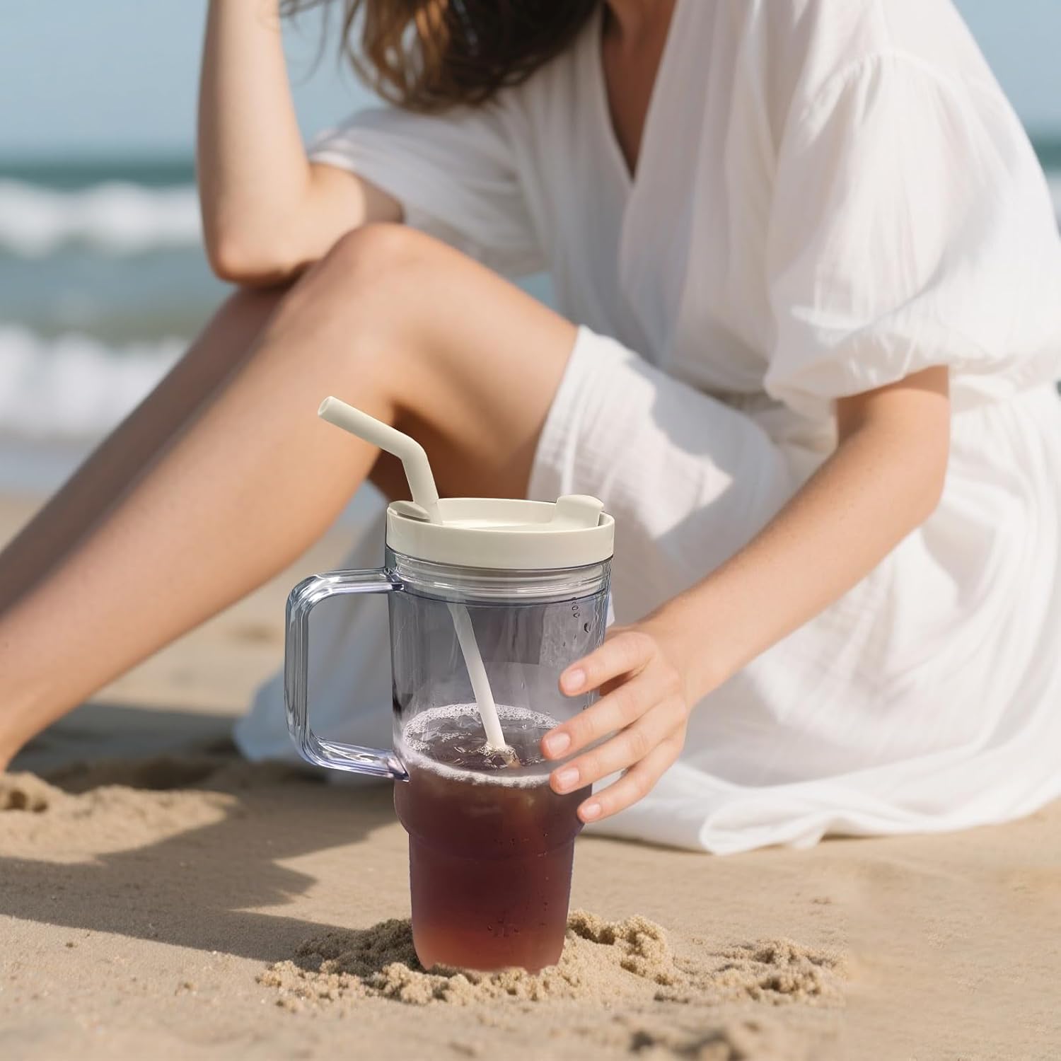 3 Pack Plastic Tumblers with Handle and Straws Lids - 40oz, 26oz, 15oz - Iced Coffee Cups Clear Acrylic Tumblers Aesthetic Water Bottles for Smoothies, Soda, Cocktails, Travel, Outdoor - Image 6