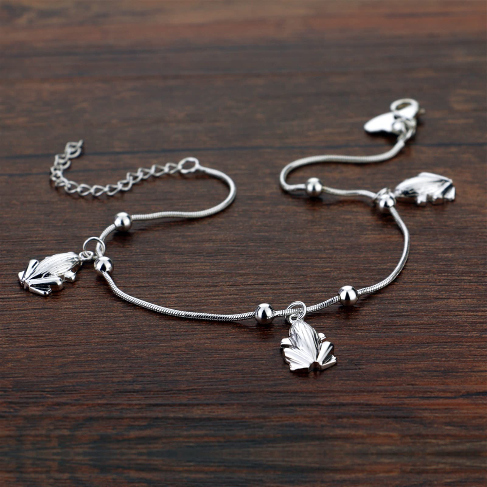 Fußkettchen/Fußkettchen Fußkettchen für Damen, modisch, schlicht, 925er Sterlingsilber, Damen-Fußkettchen, Armbänder, massives Silber, Doppelperlenketten, Strand, Barfußsandalen, Schmuck, Fußkettchen