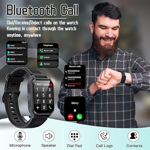 Miniatura 3 de Naudug Reloj inteligente (respuestahacer llamadas) para hombres y mujeres, pantalla táctil de 1.83 pulgadas, rastreador de actividad física con
