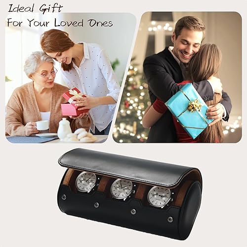 Miniatura 5 de 2Slots - Caja de viaje de cuero para reloj, hecha a mano, para hombres y mujeres, color negro