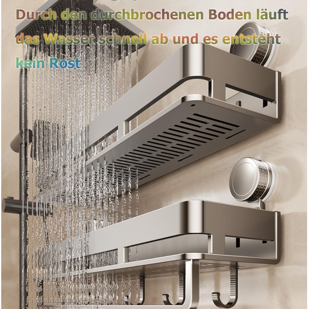 Mensola da Doccia Senza Fori con Ventosa, scaffale da Bagno con Fondo di Scarico, portasciugamani in Metallo, organizzatore da Bagno per lavabo, Doccia e Cucina,C,50cm