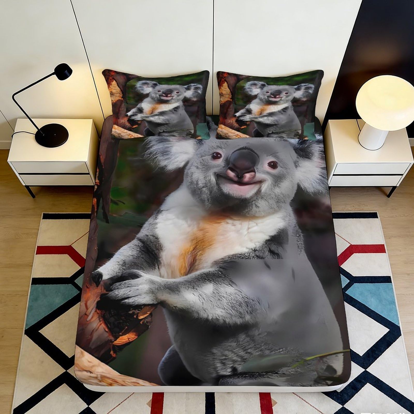 Pnayamiorkfel Style-9 3D Printed Koala Forest Fitted Sheet Microfiber Anti-Slip Bed Sheet Bedroom Guest Room Decor Easy Care 90X200x25cm