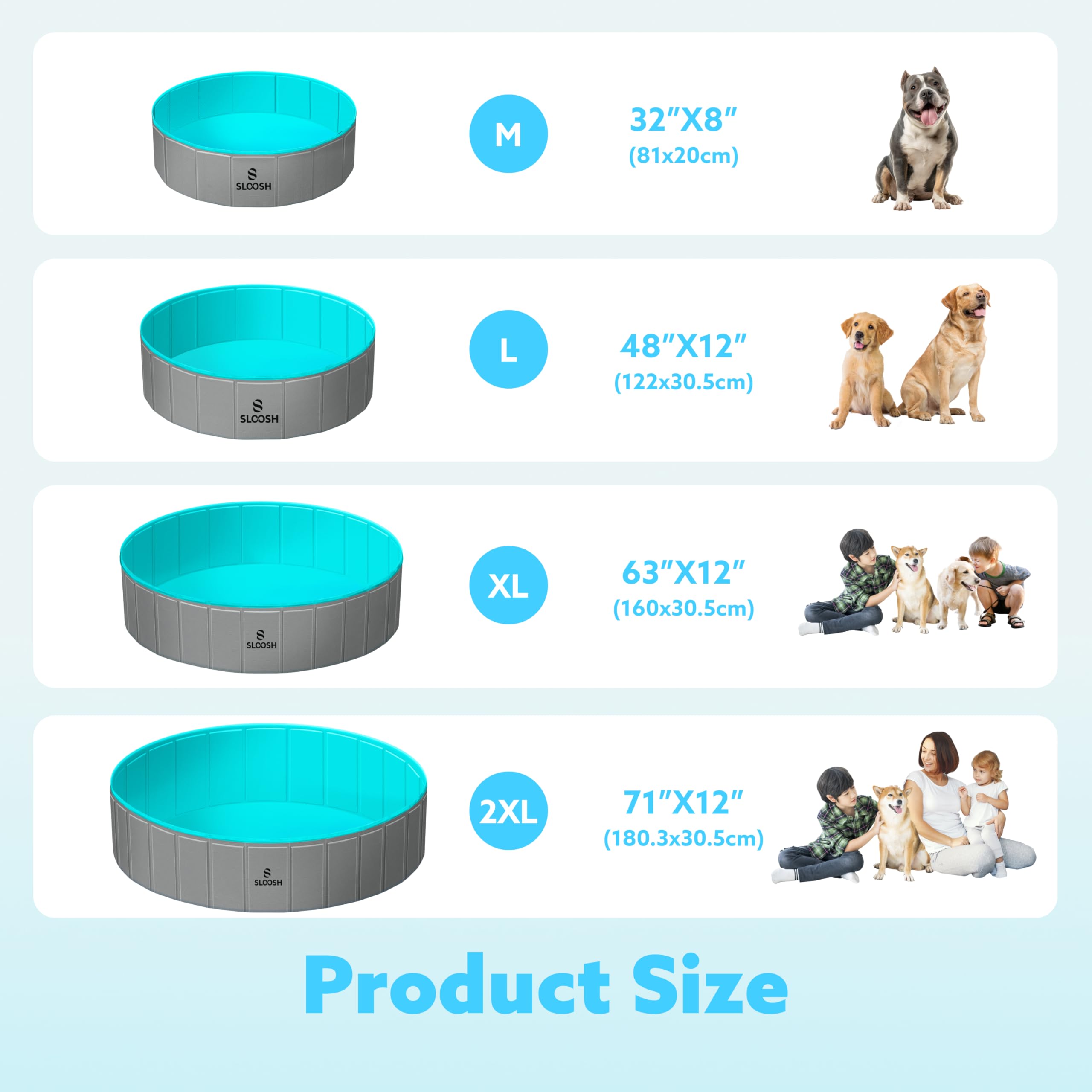 Sloosh Piscina pieghevole per cani, in plastica dura, portatile, antiscivolo, pieghevole, adatta per bambini, per uso interno ed esterno in cortile (121,9 x 30,5 cm, grigio)