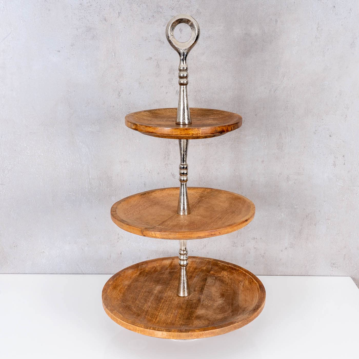 levandeo Holz Etagere 3 Etagen H60cm Mangoholz Metall Servierplatte Kuchenständer Deko Tischdeko Wohndekoration