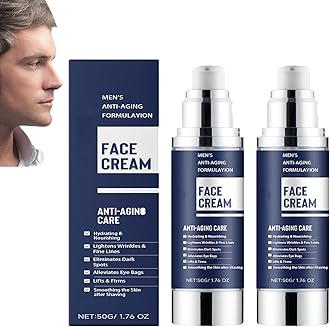 6 in 1 Men’s Anti-Aging Facing Moisturizer - Hydrating Cream for Darker Circles, Darker Spots, and Eye Bags Nourishing After Shave Lotion for Smoother, Firmer Skin (2pcs)