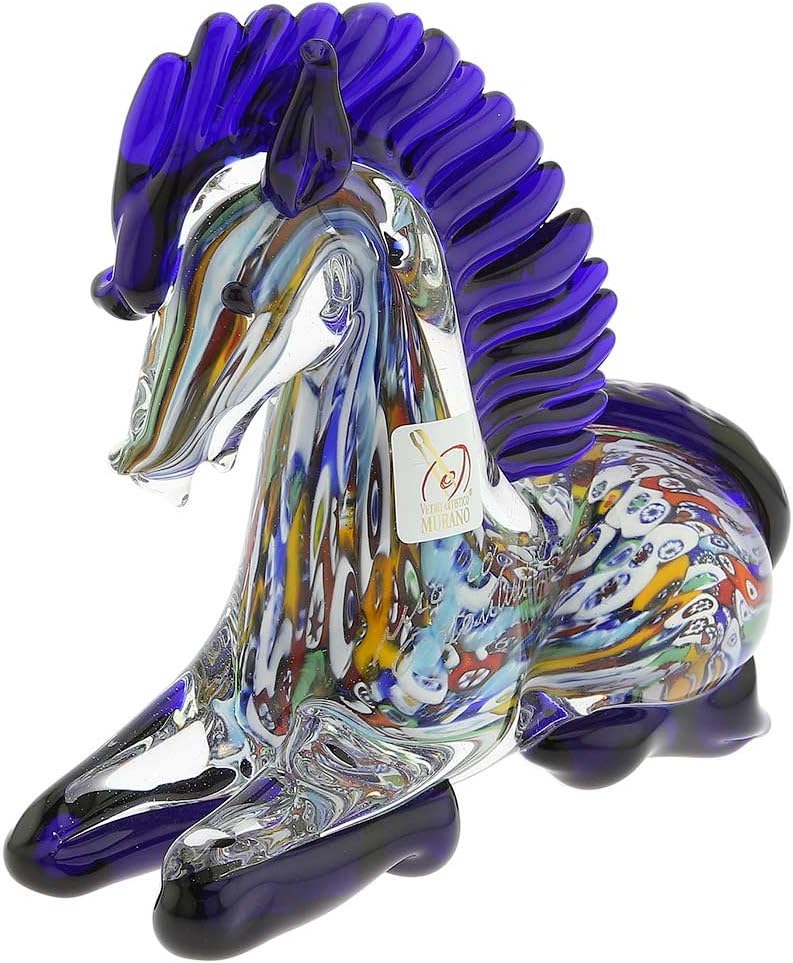 GlassOfVenice Murano Glass Millefiori Kneeling Horse