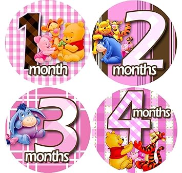 Amazon Com Rosa Winnie Pooh 1 12 Mes Bebe Mensual One Piece Pegatinas Baby Shower Regalo Photo De Ducha Pegatinas Bebes