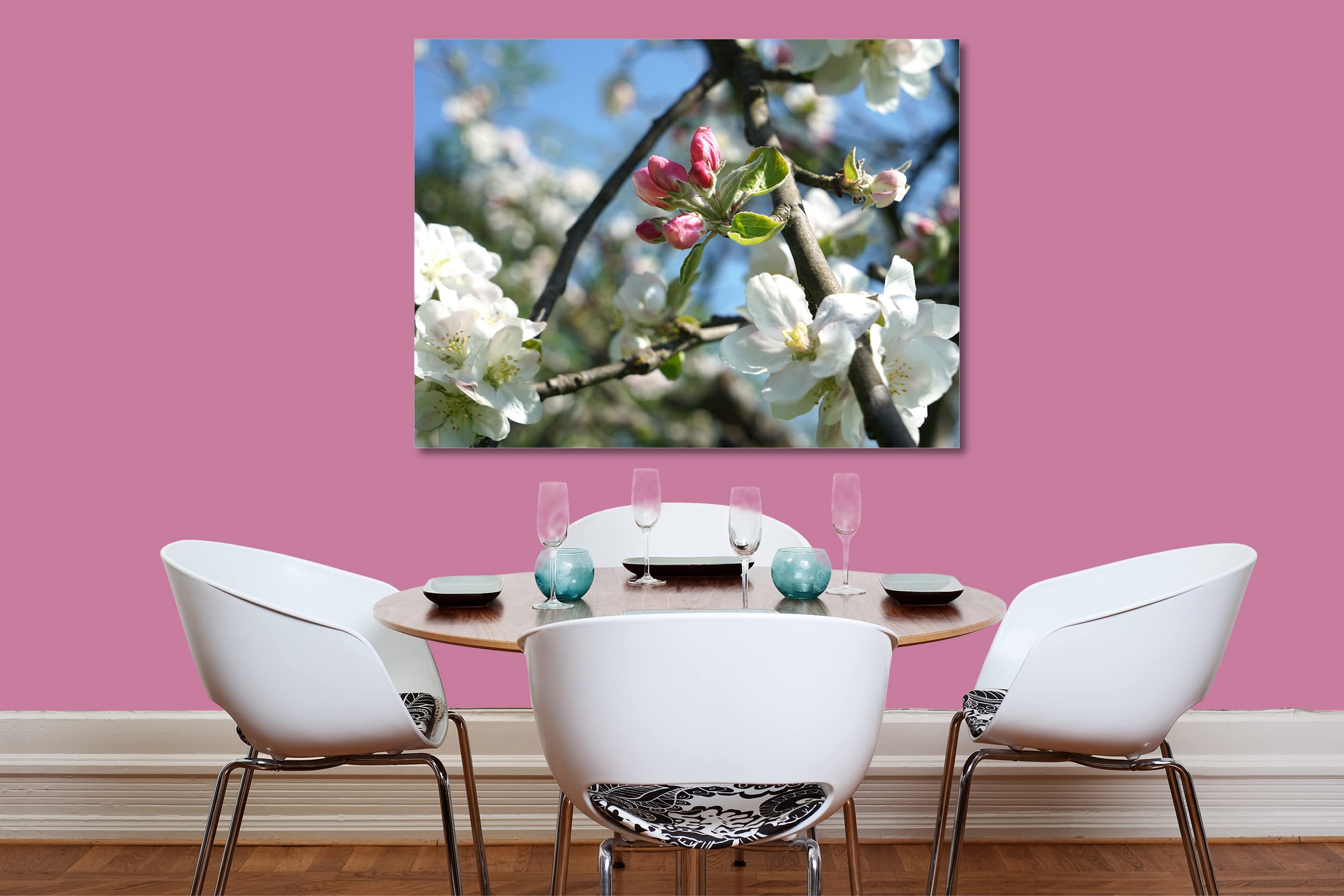 Glücksvilla - Fioritura dei meli 4 (tela 2 cm, 160 x 120 cm) | varie misure - quadro murale orizzontale - giardino fiori fioritura pianta natura botanica albero ramo ciliegia