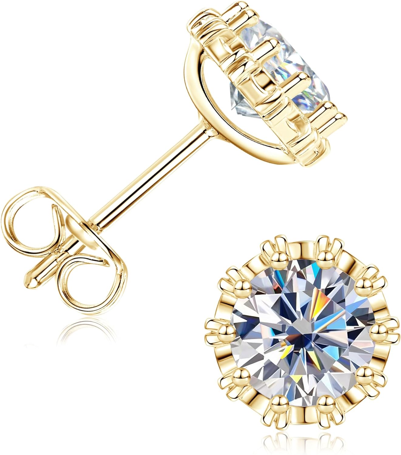 1CT Moissanite Stud Earrings, D Color VVS1 Lab Created Imitation Diamond 14K Gold Plated Earrings for Men or Women Birthday Holiday Jewelry Gifts