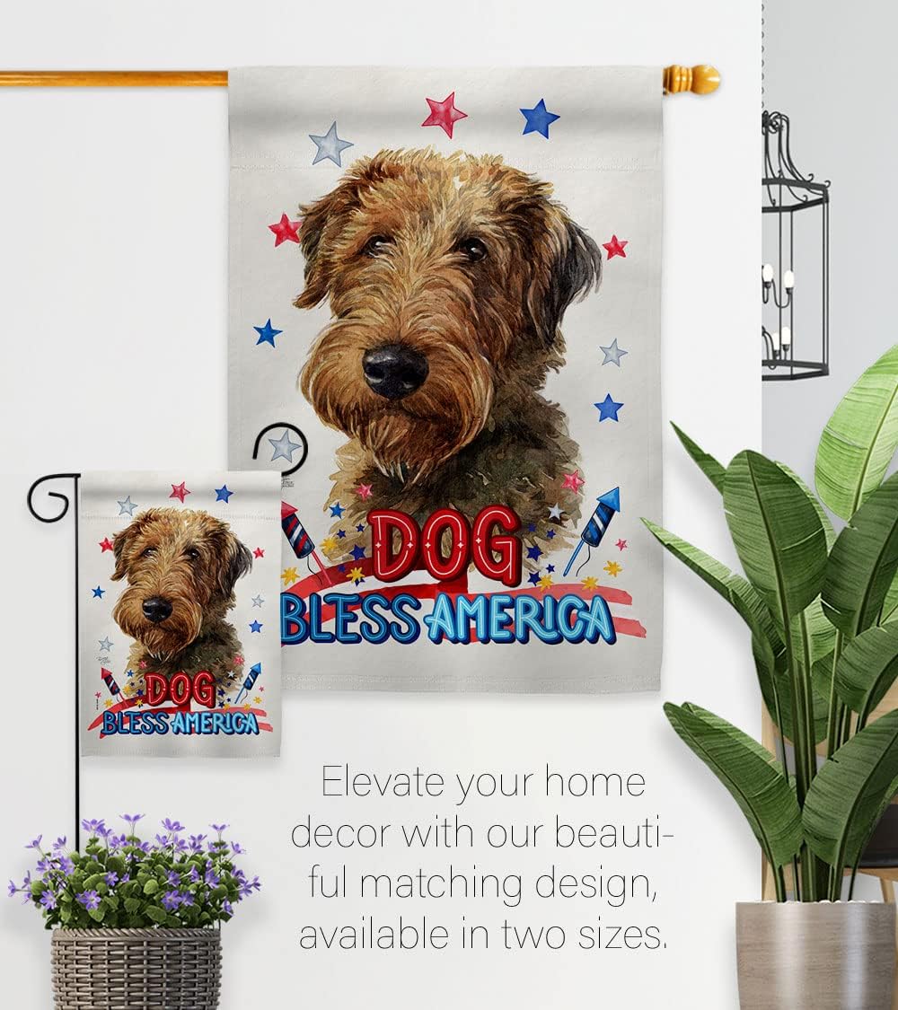 Breeze Decor Patriotic Welsh Terrier House Flag Dowel Set Dog Puppy Spoiled Paw Canine Fur Pet Nature Farm Animal Creature Decoration Banner Small Garden Yard Gift Double-Sided, Made in USA