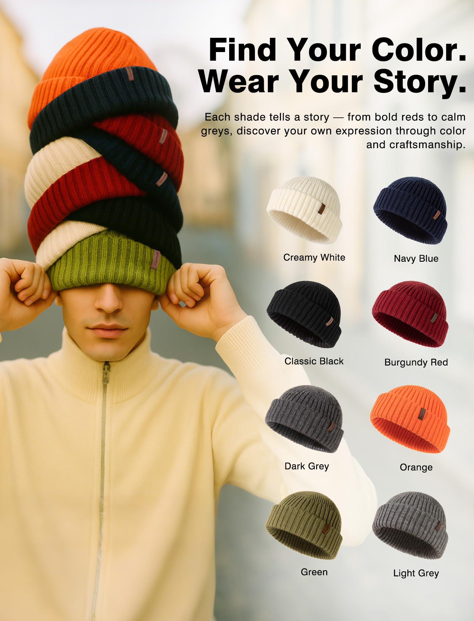 Comhats XL/XXL Fisherman Beanie dla dużych głów – czapka z dzianiny z mieszanki wełny merino dla mężczyzn i kobiet, w klasycznych i modnych kolorach, ciepła czapka zimowa na co dzień i na zewnątrz