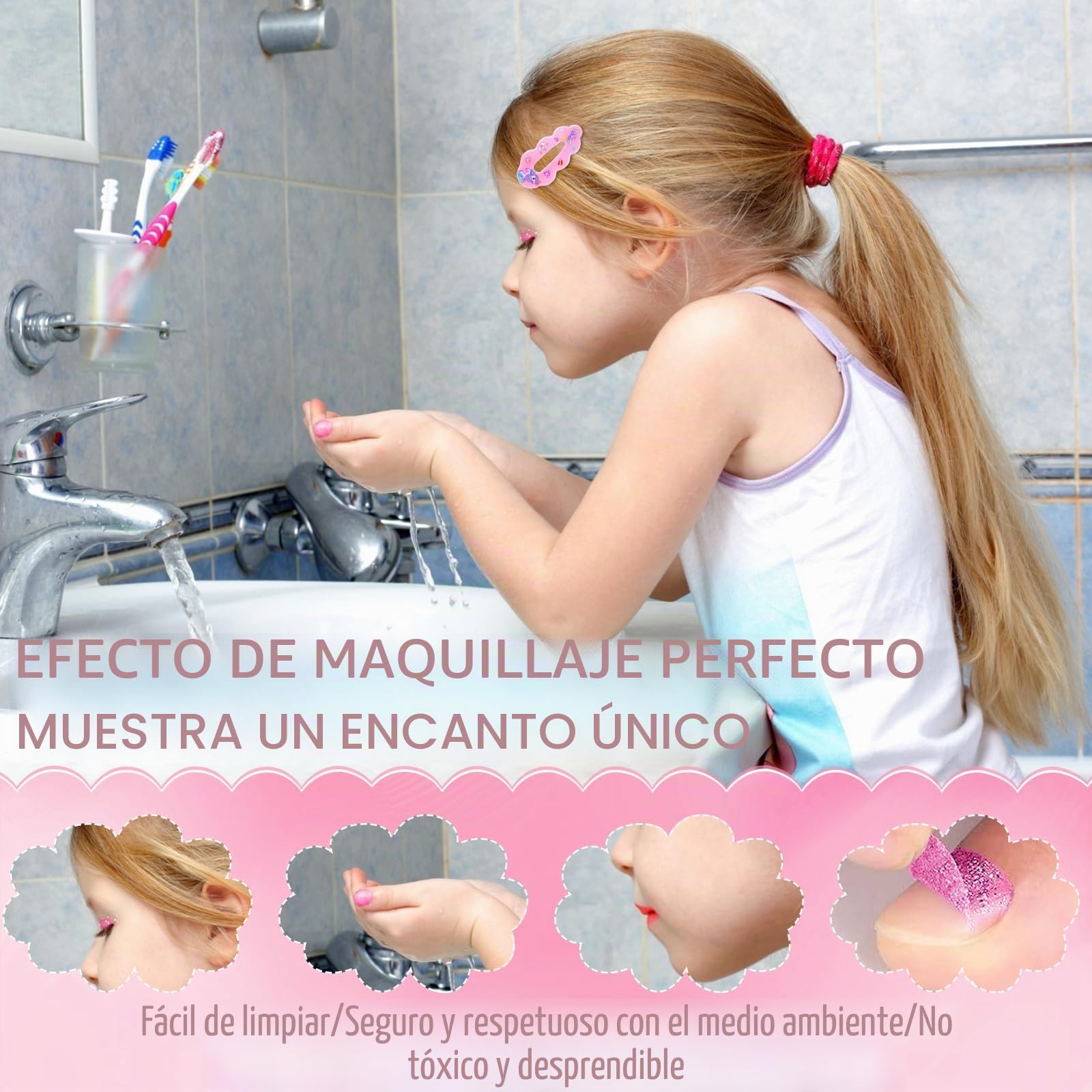 Kit de Maquillaje para Niño, 61 Piezas de Maquillaje Lavable para niñas, Kit Maquillaje niña, Caja Maquillaje niña, Regalo de cumpleaños y Navidad para niñas de 3 4 5 6 8 10 Años