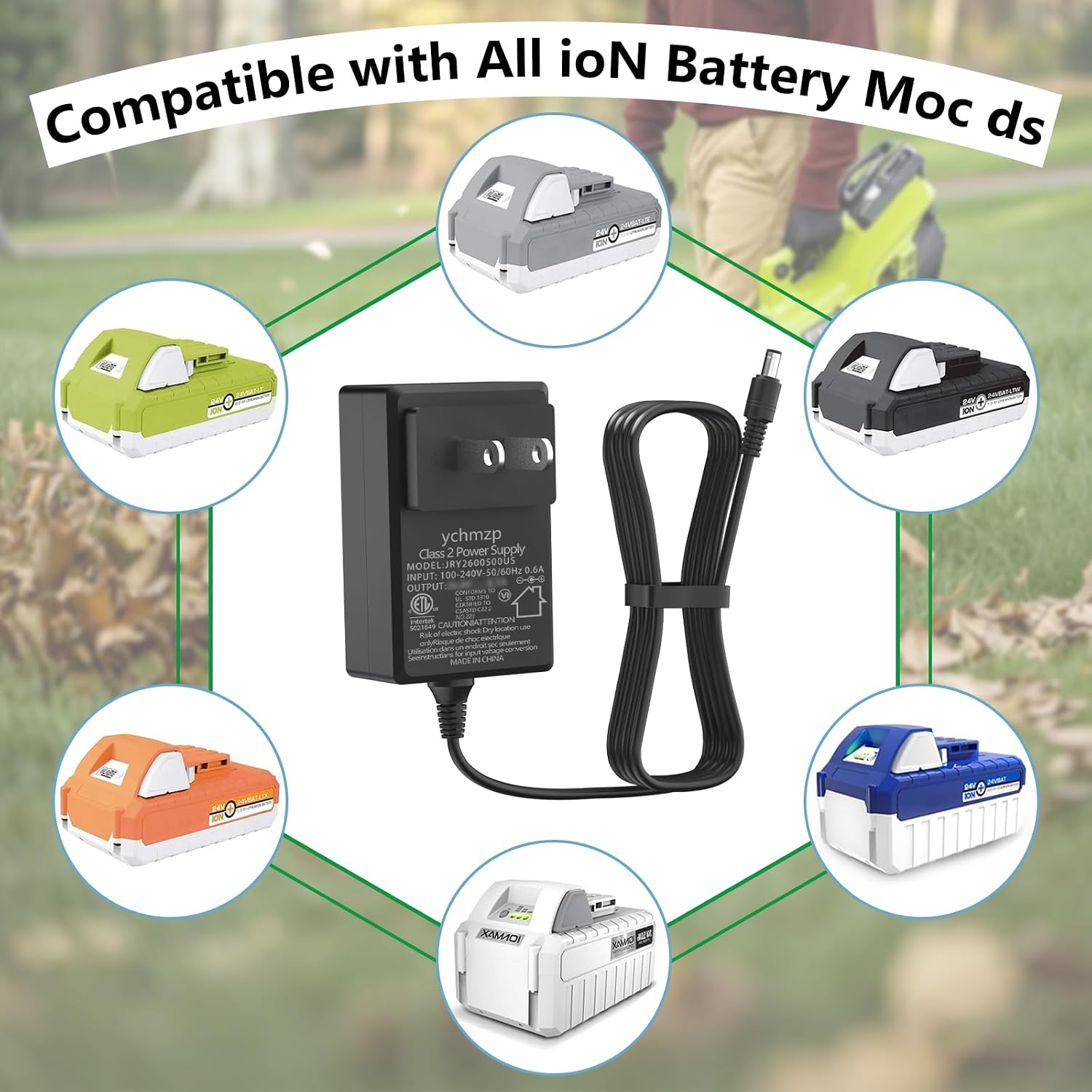 24V Quick Charger for Snow Joe&Sun Joe 24V Lithium Ion Battery，for iBAT24 & 24VBAT Series Batteries，Compatible with 24VBAT-LTE、24VBAT-LT、24VBAT-XR、iBAT24-LTE、iBAT24-LT、iBAT24-XR iON AC Adapter