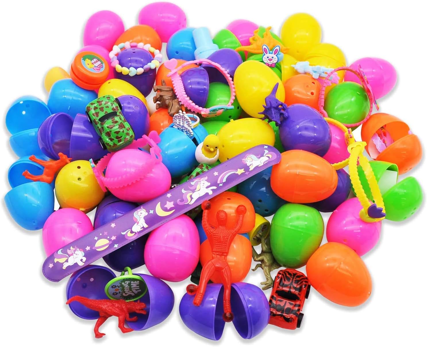 JOYIN 120 Pcs Toys Plus Stickers Prefilled Easter Eggs 2 3/8" with Toys Inside for Easter Basket Stuffers Fillers, Easter Theme Party Favor, Eggs Hunt