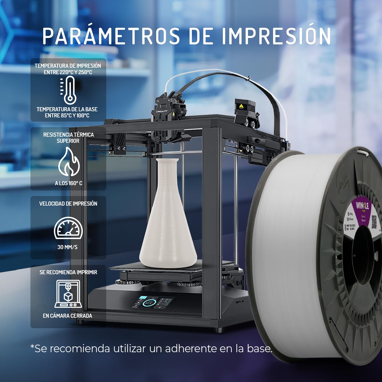 WINKLE Filamento Polipropileno 1.75mm Blanco 1.5kg, Filamento Impresora 3D | Filamento PP, Resistencia a Humedad y Químicos, Fabricado en España, Precisión Dimensional +/- 0.05mm, Bobina 1.5kg