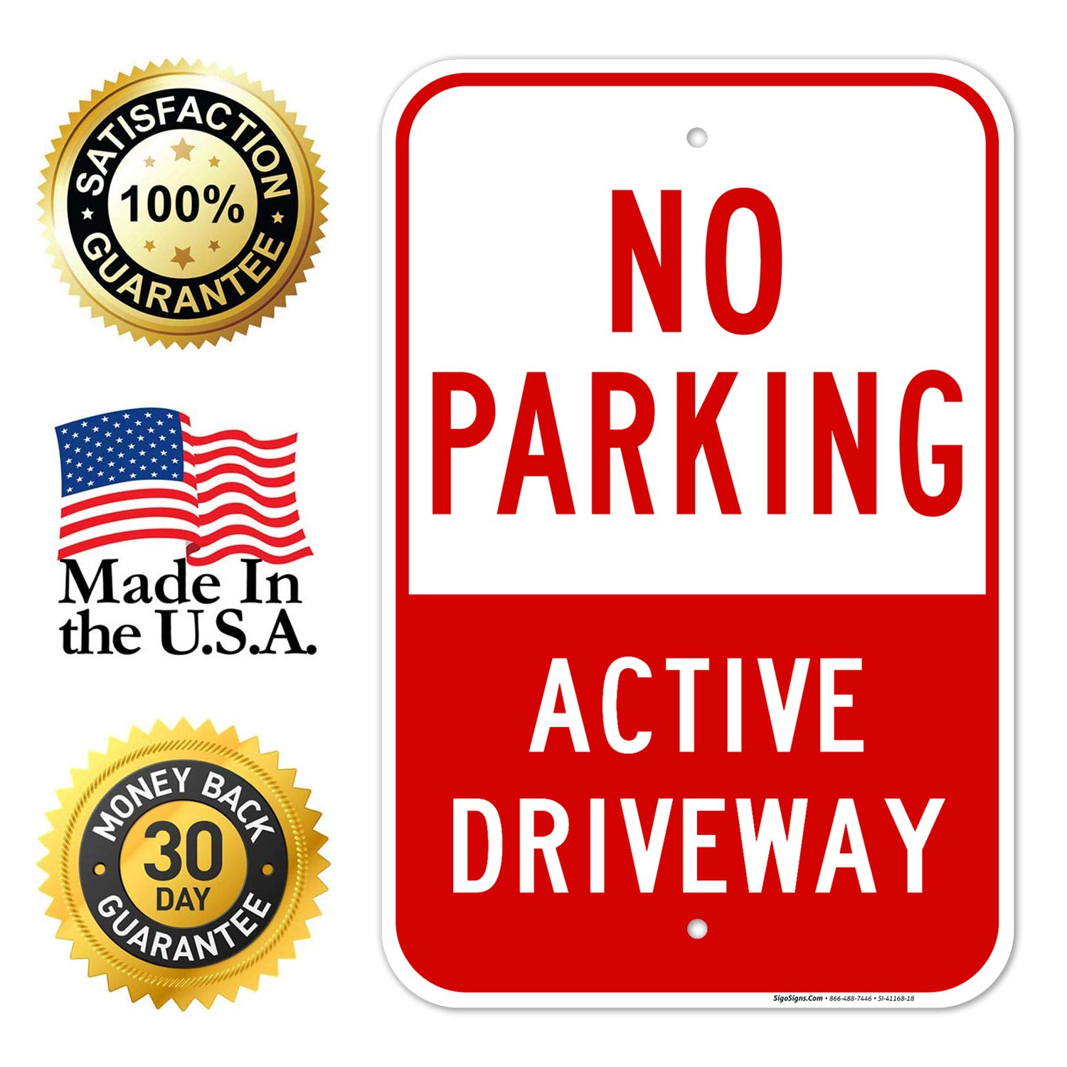 No Parking Active Driveway Sign, 12x18 Inches, Rust Free .063 Aluminum, Fade Resistant, Made in USA