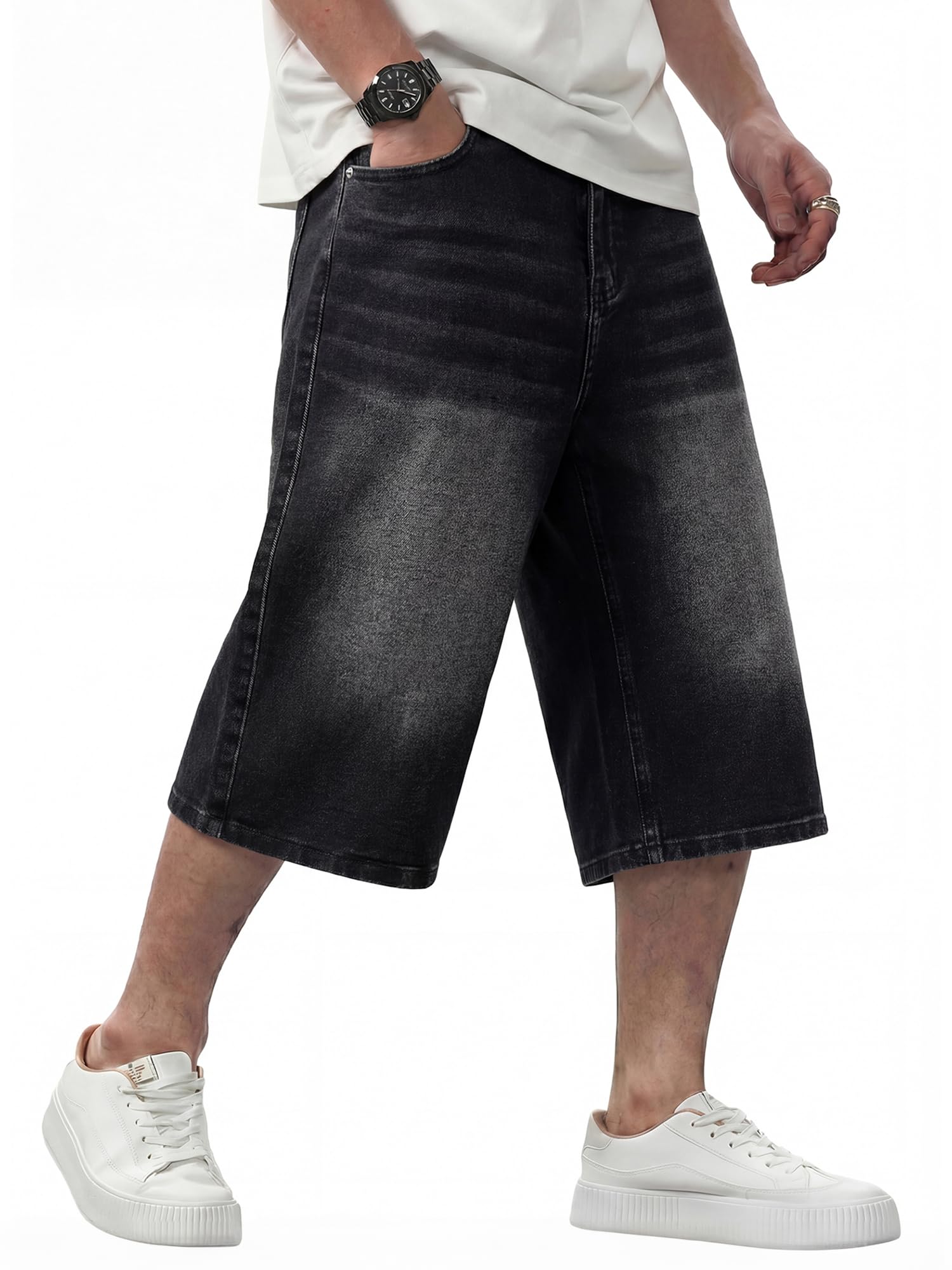 jmierr Mens Baggy Jeans Wide Leg Loose Fit Denim Shorts Streetwear Below Knee Jorts-picture-51