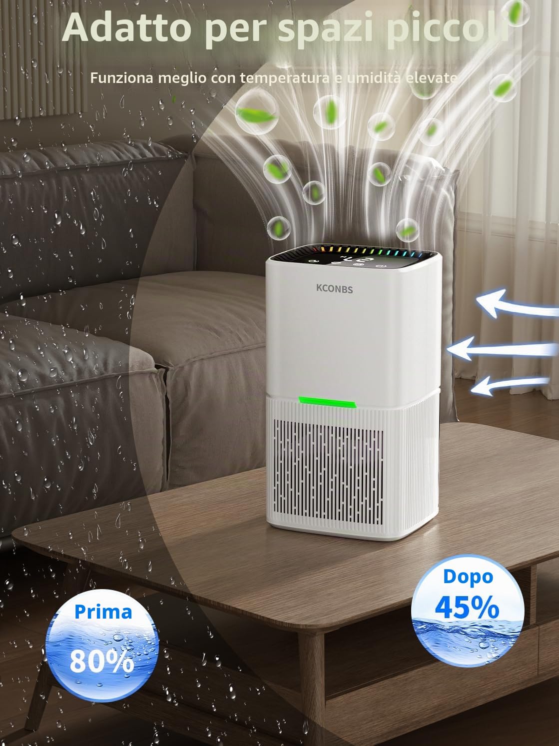 Deumidificatore Elettrico 1800ML, Eliminatore di Umidità con Schermo LED, 7 Luci Colorate, Spegnimento Automatico, Timer 24H,bianco ghiaccio, Ideale per Bagno e Camera da Letto