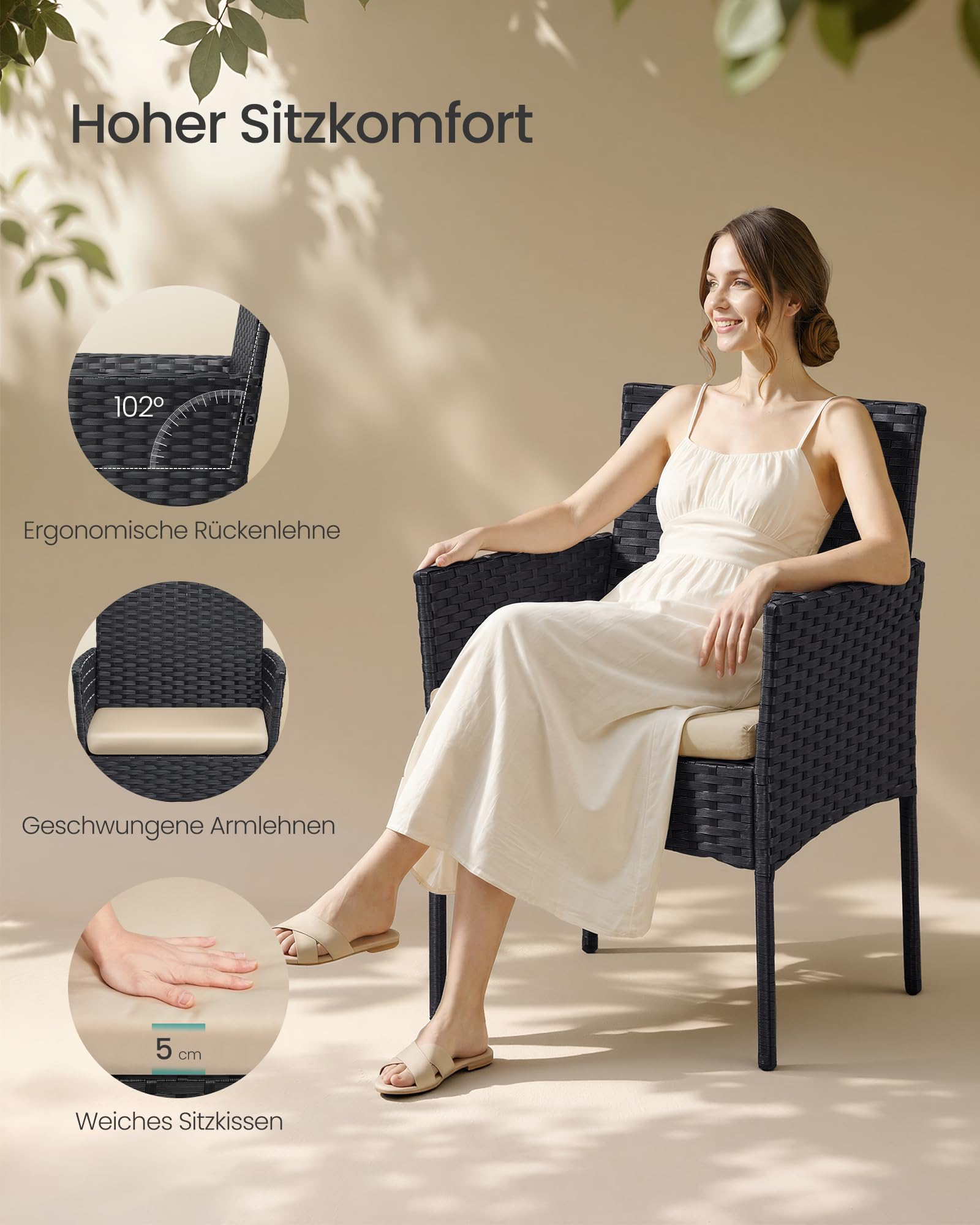 SONGMICS Balkonmöbel, Gartenmöbel-Set, aus PE-Polyrattan, Lounge-Set, Terrassenmöbel, Outdoor, für Terrasse, Balkon, Garten, schwarz-Taupe GGF004B05