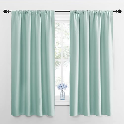 NICETOWN Kitchen Curtains, Short Blackout Curtains & Drapes, Aqua Blue, 42" Wide by 54" Long, 2 PCs, Thermal Insulated Blackout Curtain Panels for Kids Room, Play Room