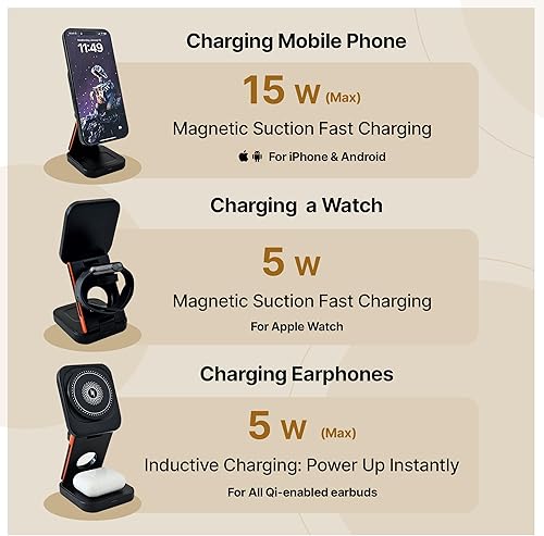 Miniatura 6 de Estación de carga inalámbrica 3 en 1 con bolsa de viaje para múltiples dispositivos, estación de carga rápida para iPhone 1514131211SEXSXR8, luz