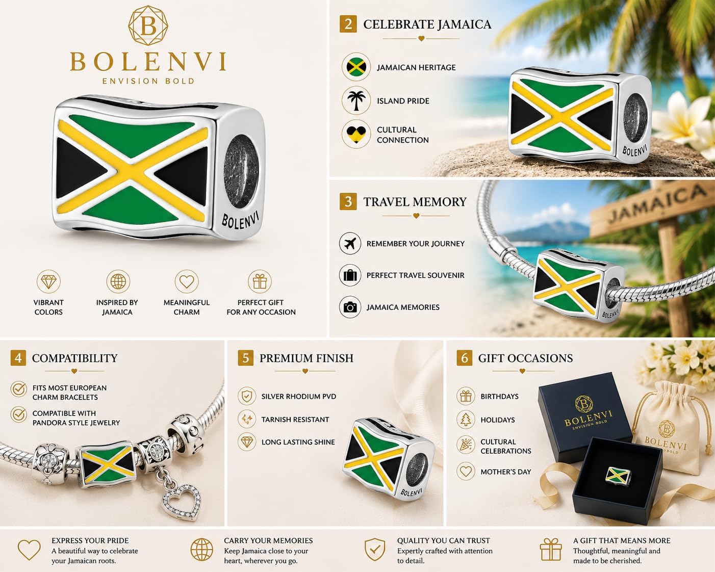 Bolenvi Country Flag Charms Silver Beads Compatible with Pandora Bracelets & Necklaces, Travel Souvenir Jewelry image 3