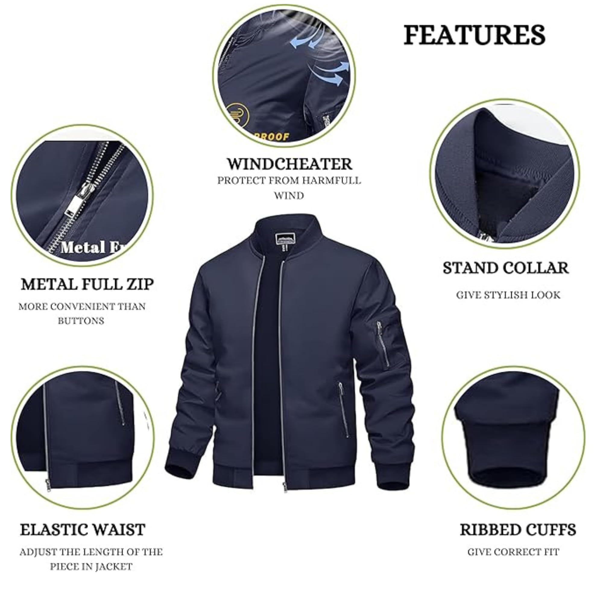 MIA FASHION Jacket for Men Winter Wear Full Sleeves Jacket | Zipper Lightweight Jacket | Casual Bomber Regular Fit (Navy-2XL) 3