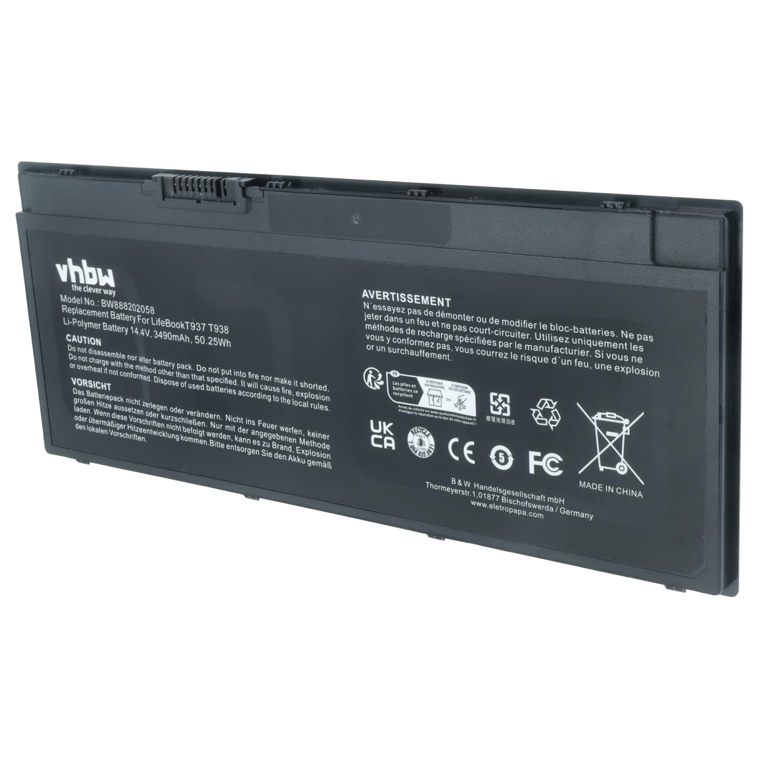 vhbw 1x batería reemplaza Fujitsu 34053269, 34061271, 34076858, 34068253, 34074674 para Notebook (3490 mAh, 14,4 V, Li-Ion)
