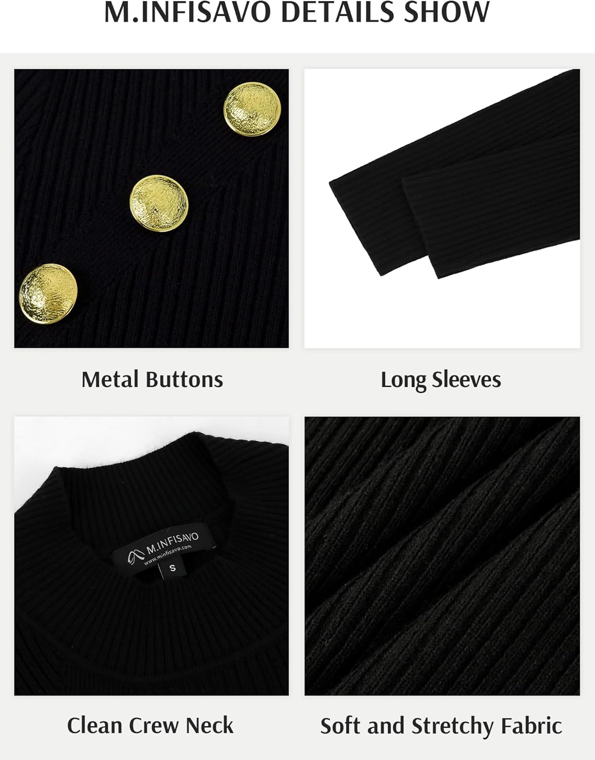 M.Infisavo Sheath Dresses for Women Knitted Lightweight Button-Decor Long Sleeve Knee-Length Fall Winter Sweater Dress - Image 4