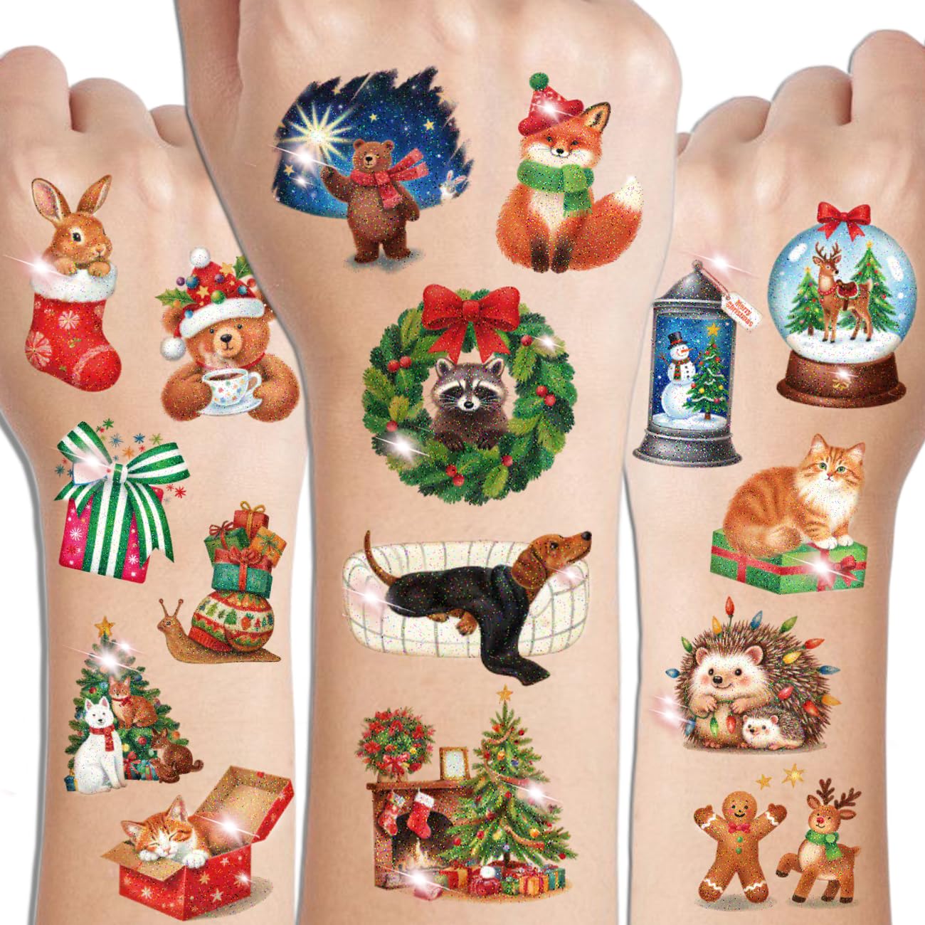 CHARLENT Glitter Christmas Tattoos for Kids - 74 Individually Sheets image 3