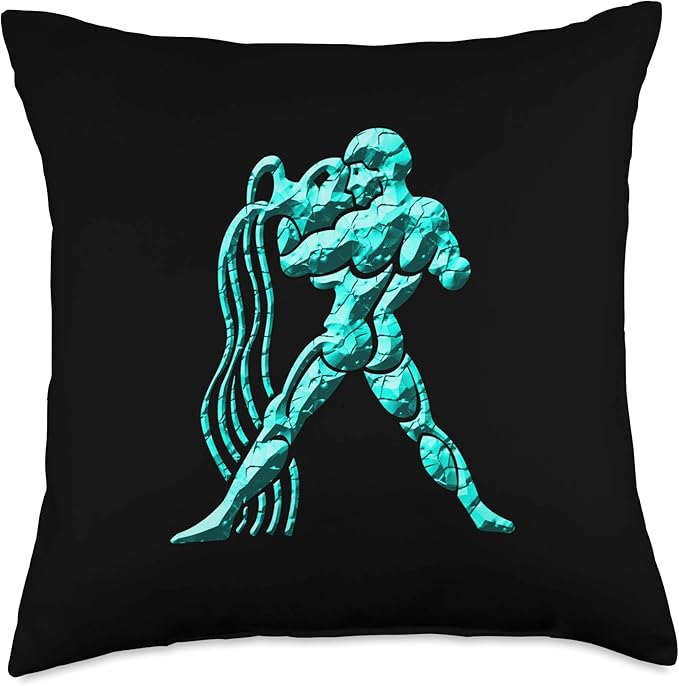 Turquoise Zodiac Sign Aquarius Throw Pillow
