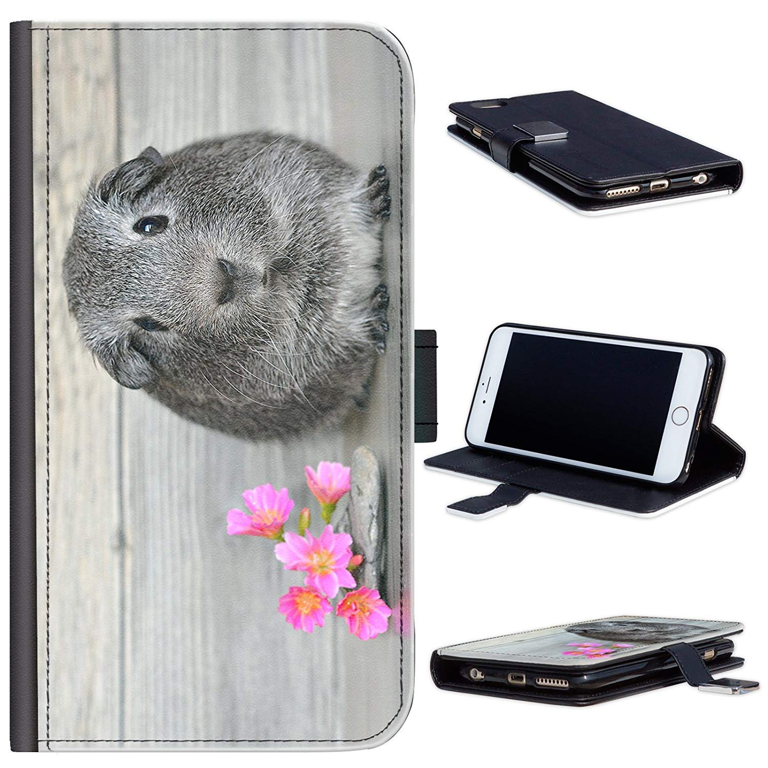 Guinea Pig Phone Case Cute Animal With Pink flower Leather Side Flip Phone Cover For Samsung Galaxy S3 Mini (I8190, I8190N) Phone Case With Card Slots, Paper Slot
