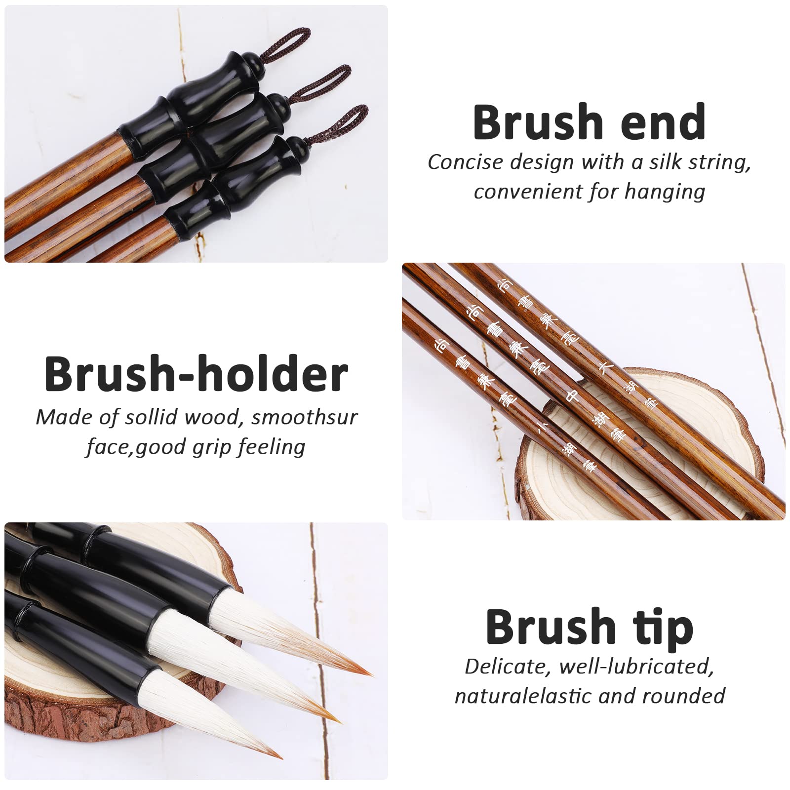 Set 3 Pennelli Calligrafia Cinese E Giapponese - Ideale Per Principianti E Artisti - Foto 2