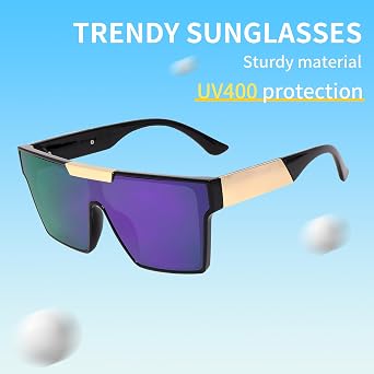 Oversized Sunglasses Men and Women Flat Top Square Frame UV400 Protection Trendy Visor Shades