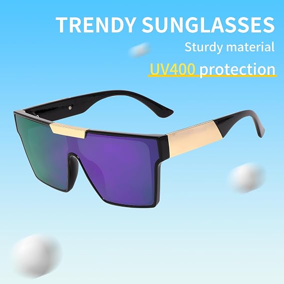 Oversized Sunglasses Men and Women Flat Top Square Frame UV400 Protection Trendy Visor Shades