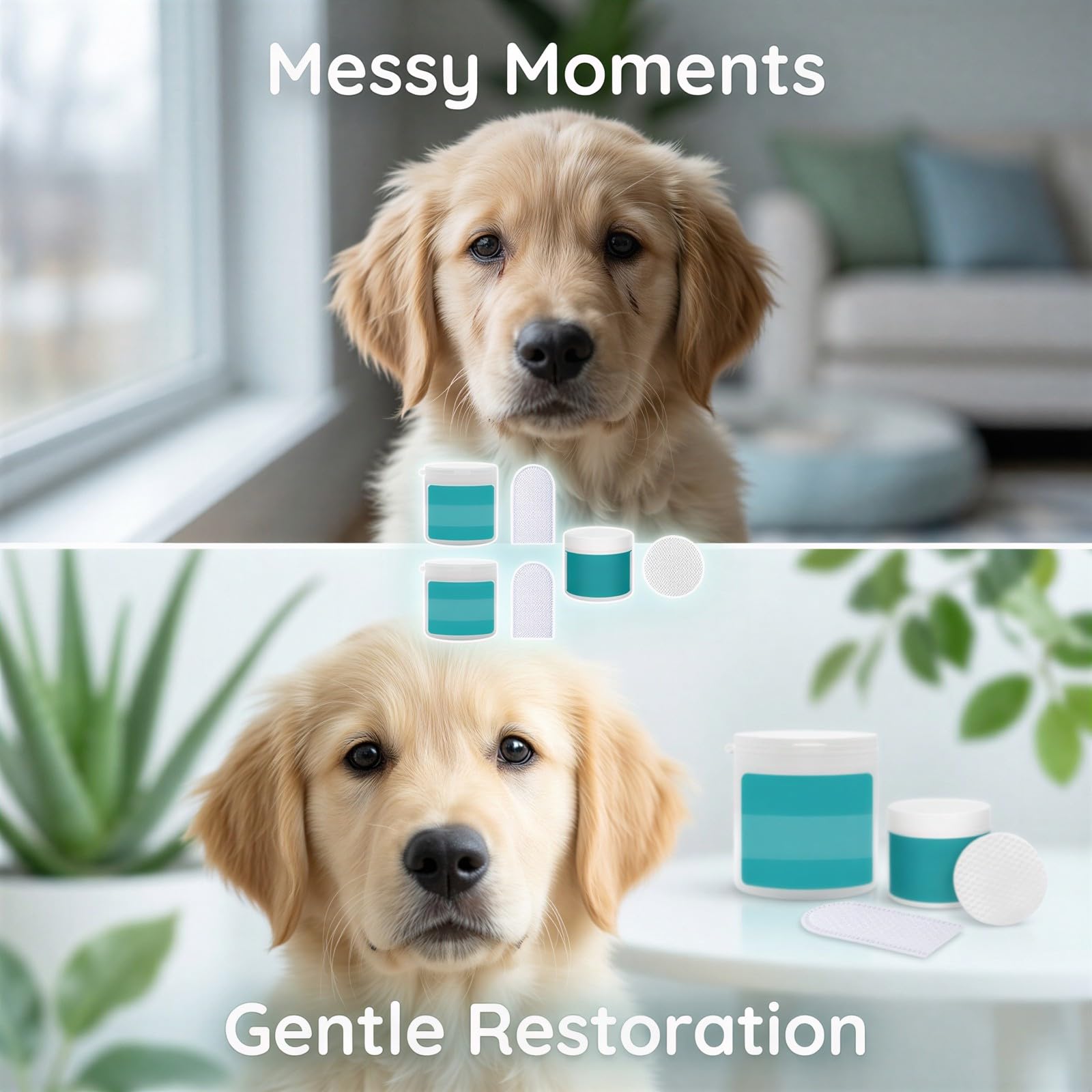 Lingettes pour yeux, oreilles et dents pour chiens et chats, 100 tampons pour les yeux, 50 lingettes doigt pour les oreilles, 50 tampons dentaires, boîtes 2,8 x 2,8 x 2,4 in et 3,0 x 2,0 x 3,3 in