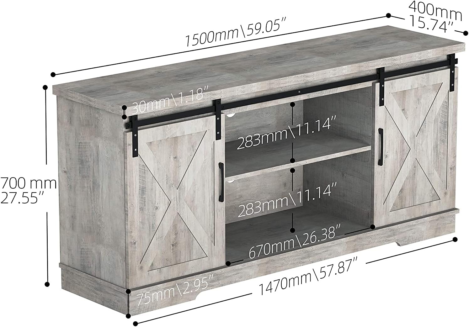 IDEALHOUSE TV Stand for 65" Television, Modern Farmhouse Sliding Barn Door TV Stand, 58" Entertainment Center TV Console, Home Living Room Storage Table with Movable Shelf