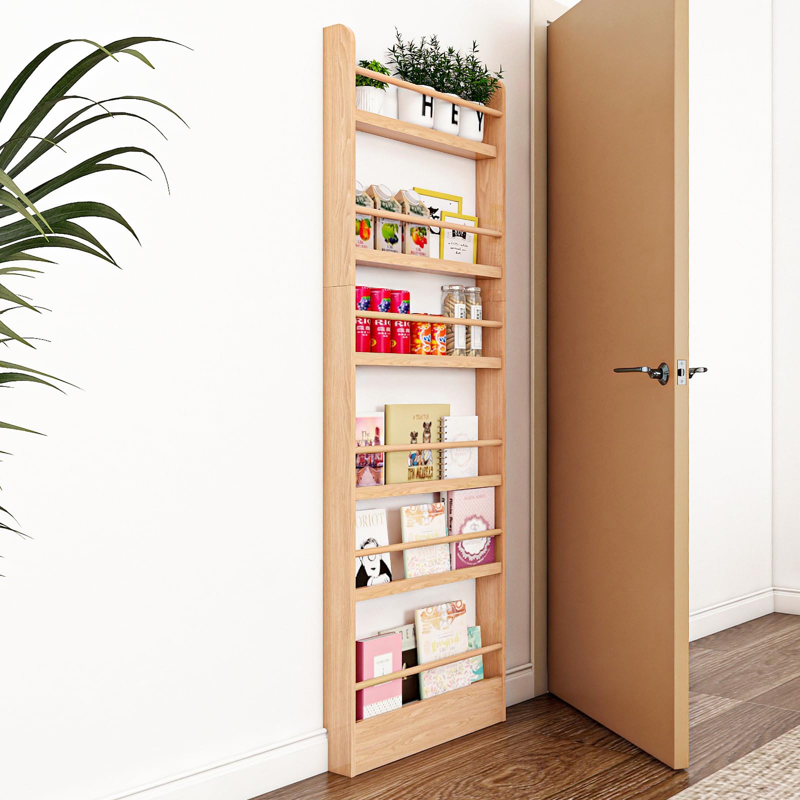 MYOYAY Bibliothèque pour Enfants à 6 Niveaux à Monter au Mur Derrière la Porte Organisateur d’Étagères pour Jouets et Livres Bibliothèque Étroite en Bois Massif Économiseur d’Espace pour Chambre